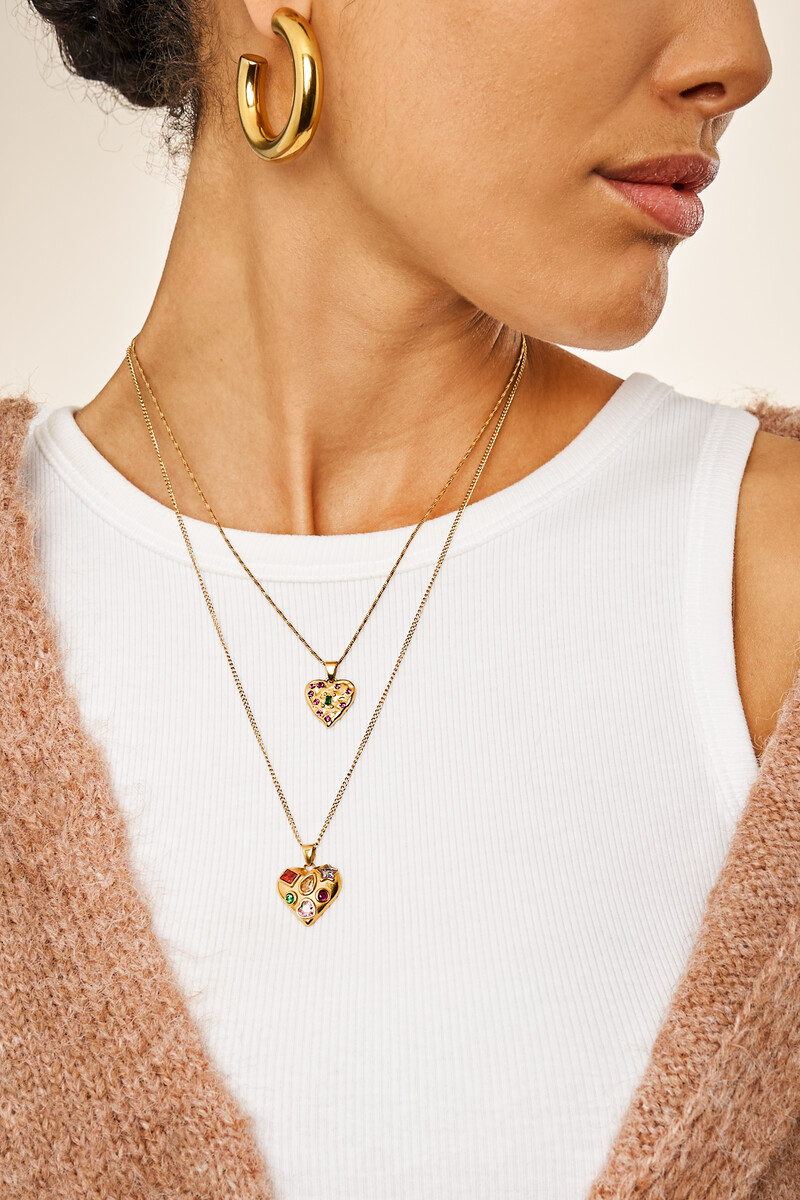 Necklace with heart and pink rhinestones | My Jewellery