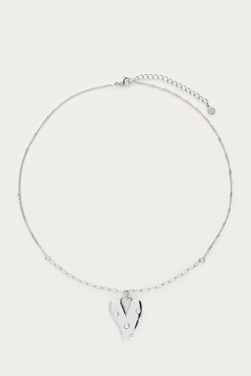 Ketting met groot hart en imitatieparels 