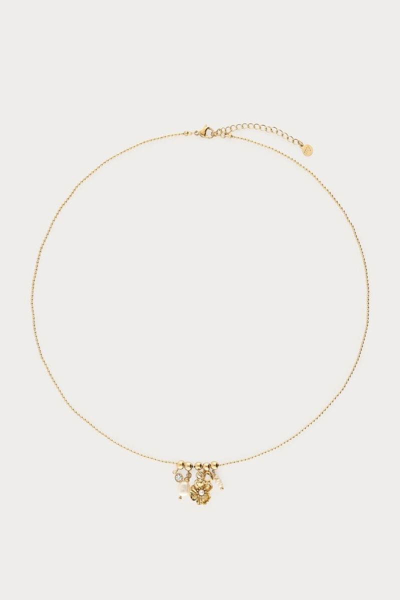 Necklace with ranunculus flower and freshwater pearls