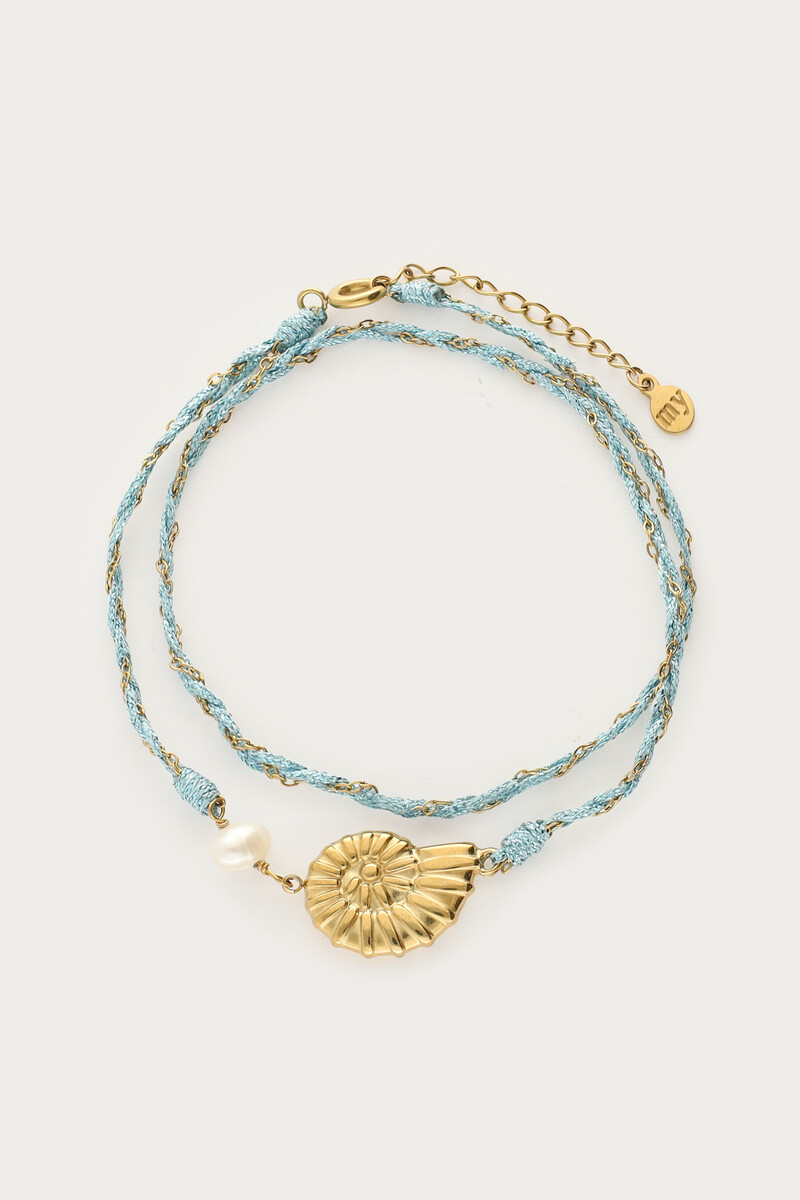Nomads blauwe wikkel armband met schelp