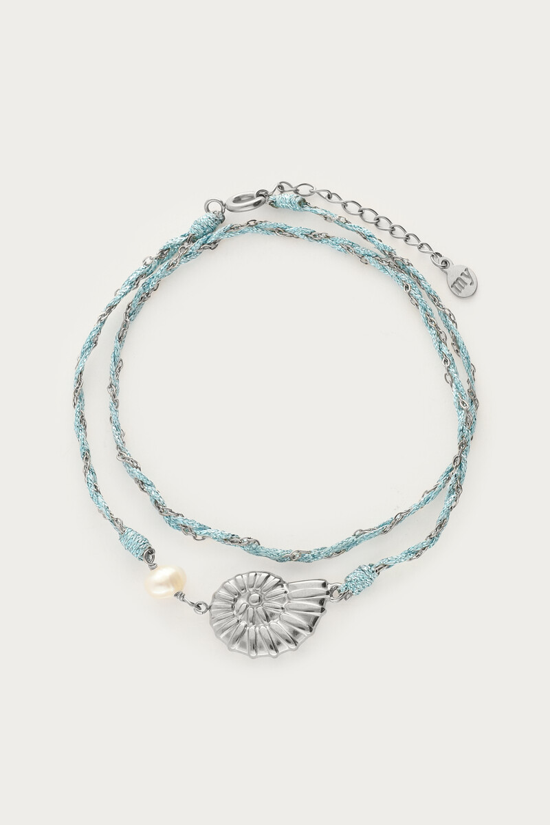 Nomads blauwe wikkel armband met schelp