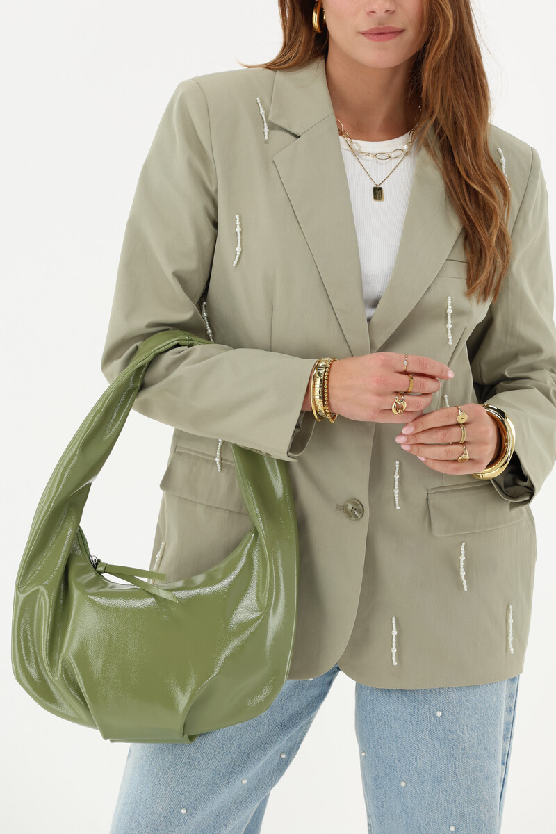 Olive green PU patent shoulder bag | My Jewellery