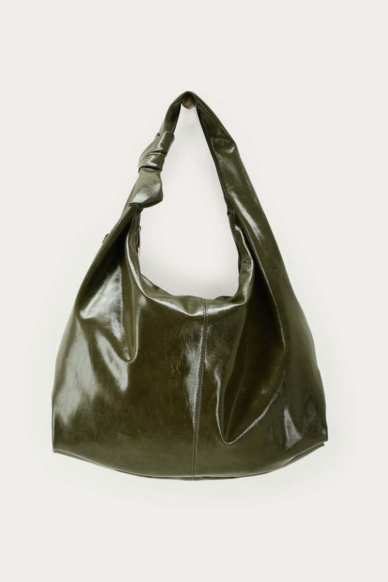 Olijfgroene grote PU schoudertas met knoop