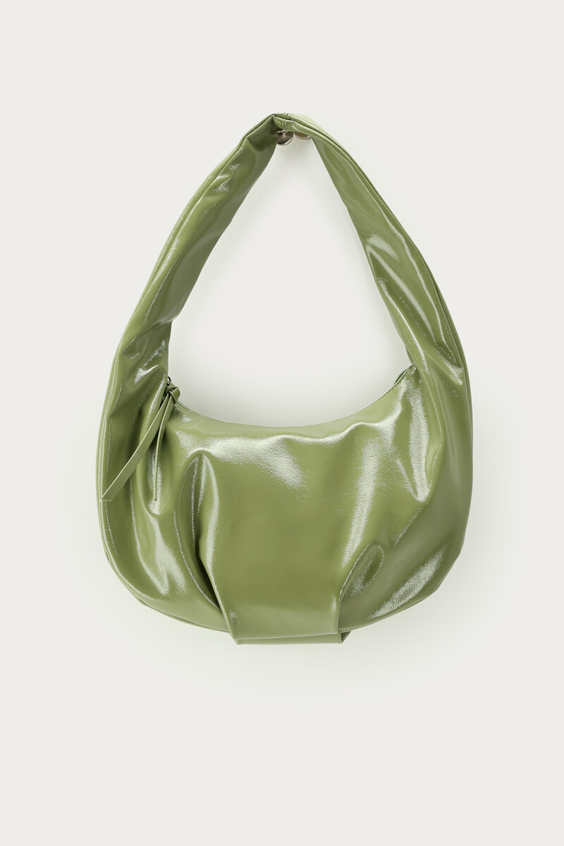 Olive green PU patent shoulder bag | My Jewellery