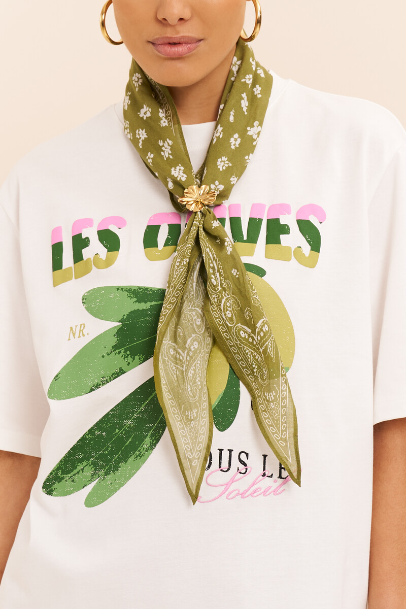 Olive green scarf with bandana print | My Jewellery