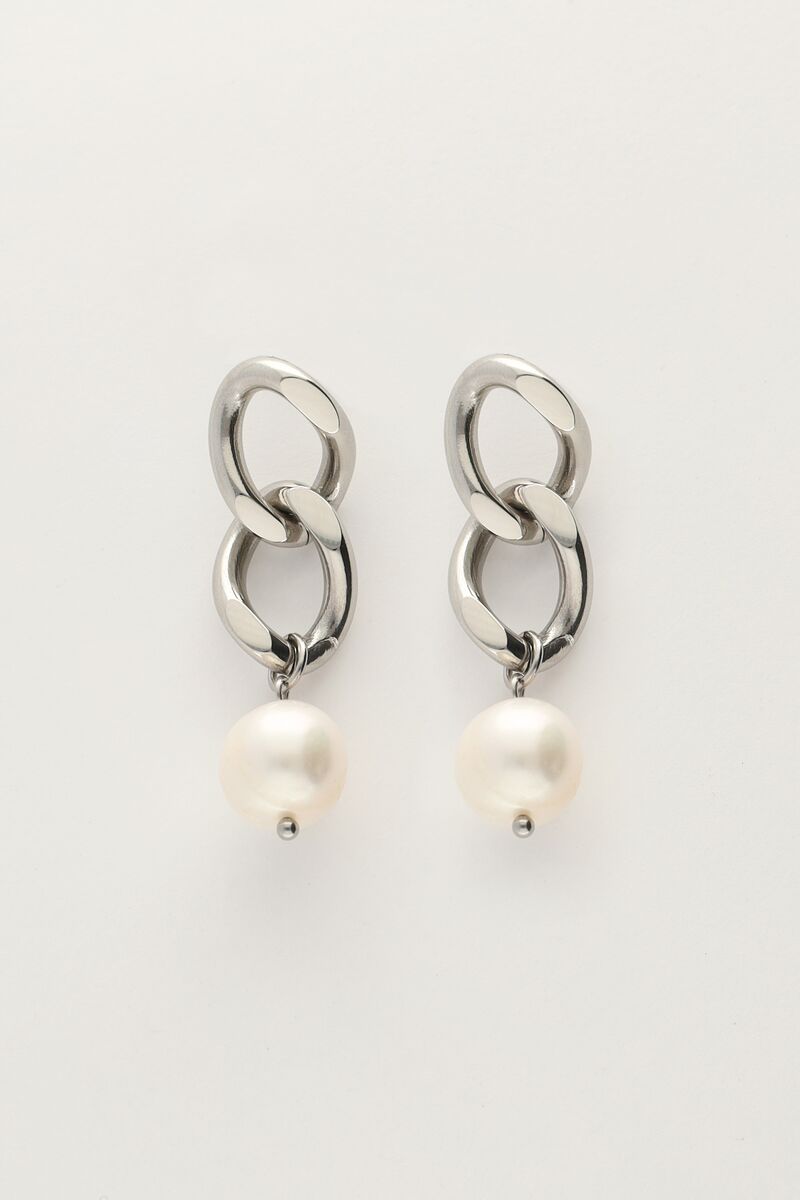 Boucles d’oreilles pendantes avec maillons et perle d'eau douce