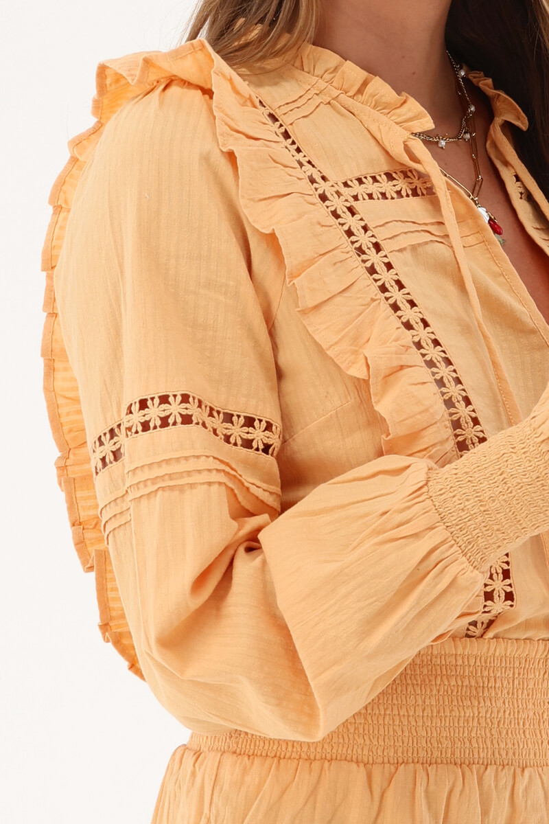 Orange blouse with ruffles & flowers | My Jewellery