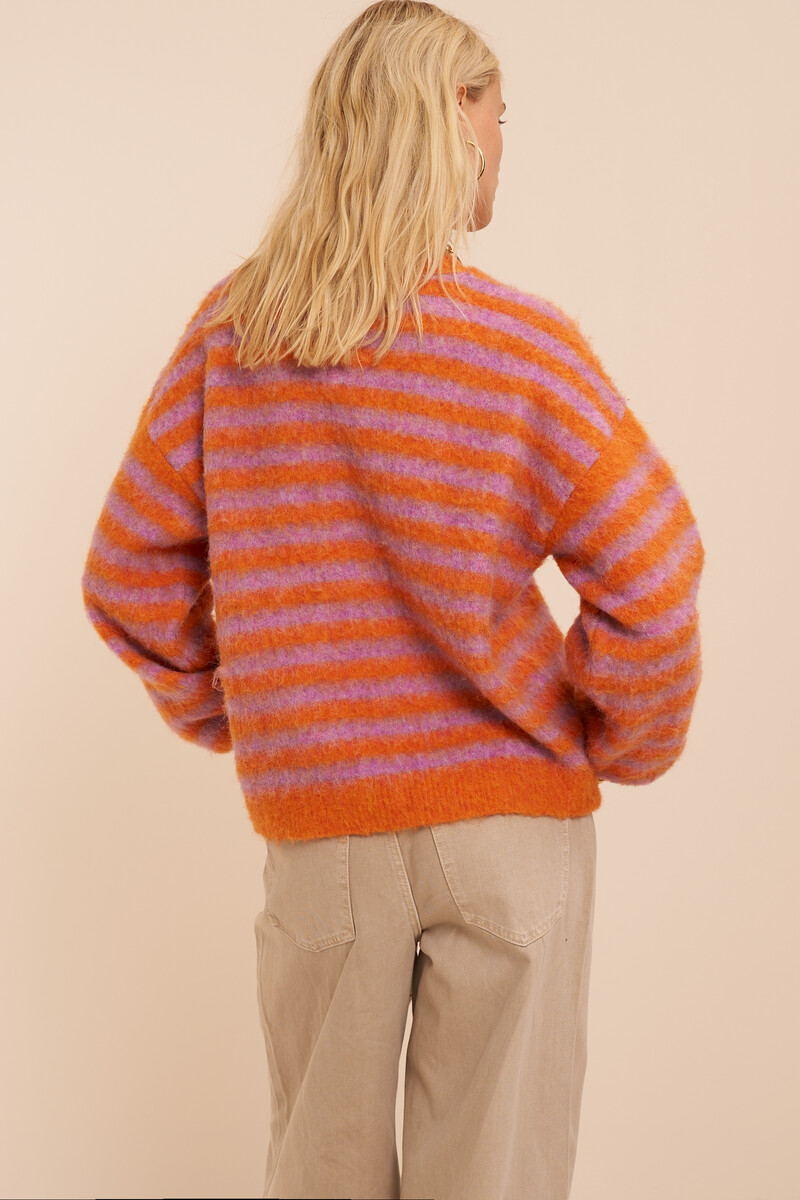 Orange brushed sweater with lilac stripes | My Jewellery