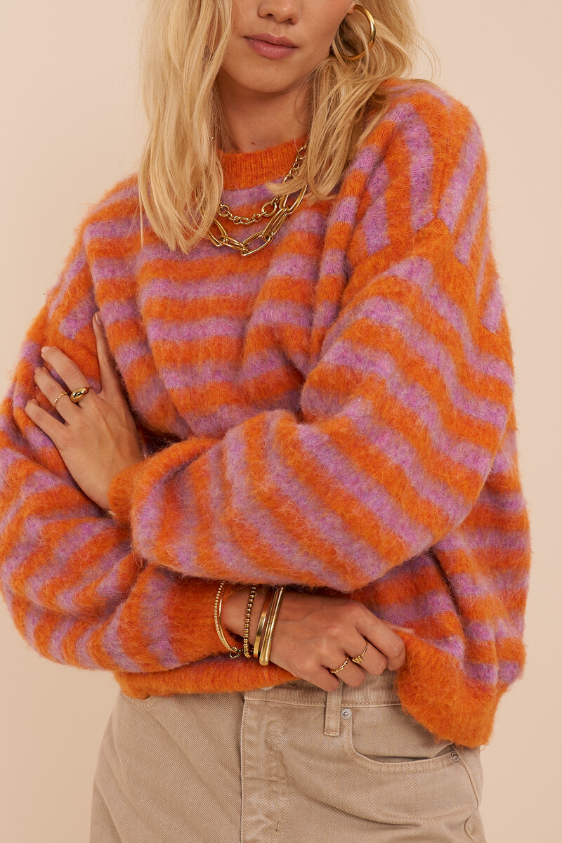 Orange brushed sweater with lilac stripes | My Jewellery