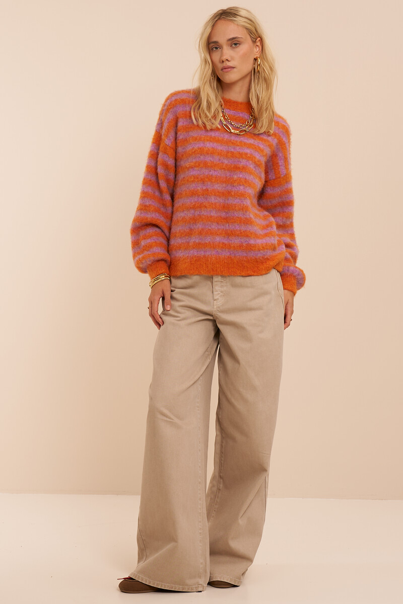 Orange brushed sweater with lilac stripes | My Jewellery