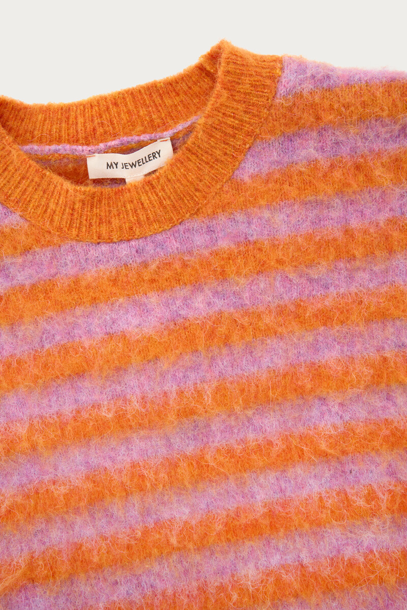 Orange brushed sweater with lilac stripes | My Jewellery