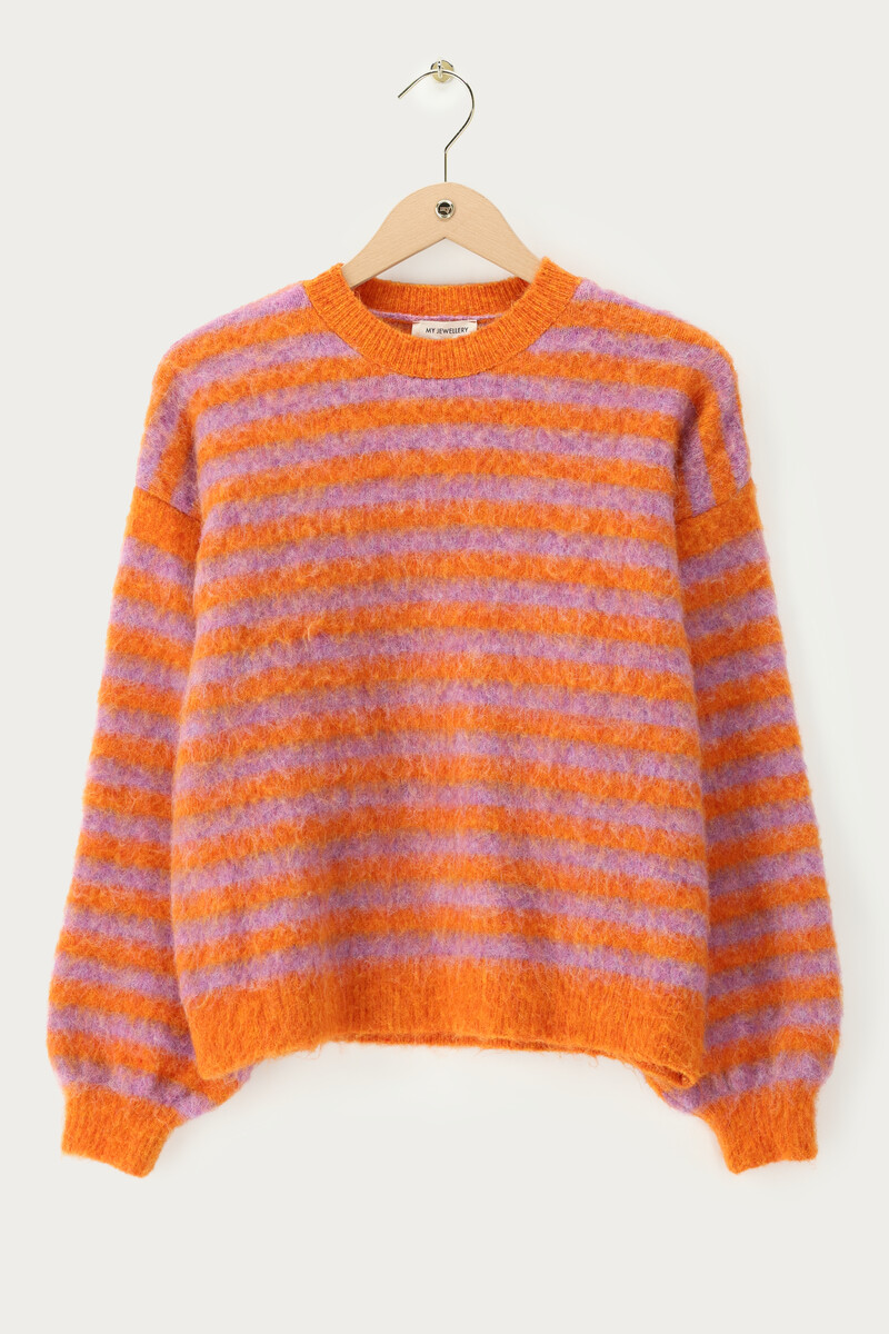 Orange brushed sweater with lilac stripes | My Jewellery