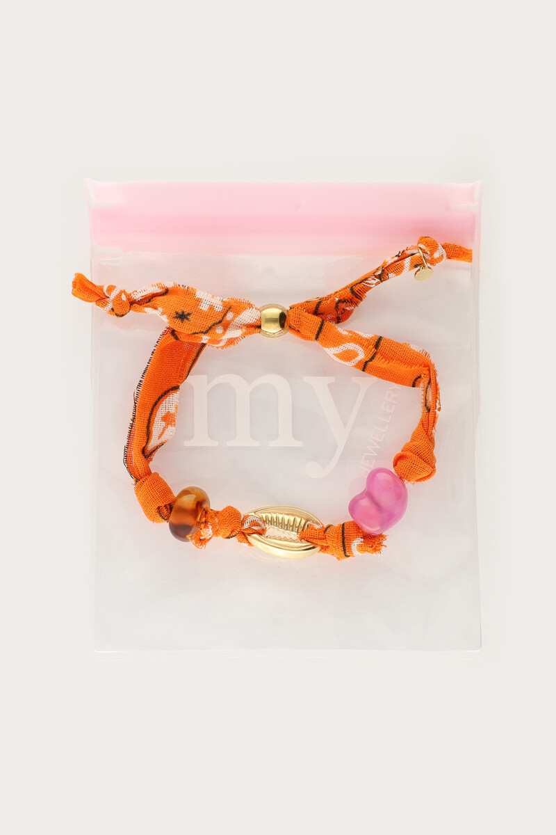 Orange cord bracelet with shell and paisley print | My Jewellery