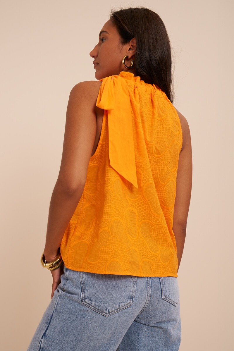 Orange halter top with embroidery and bow | My Jewellery