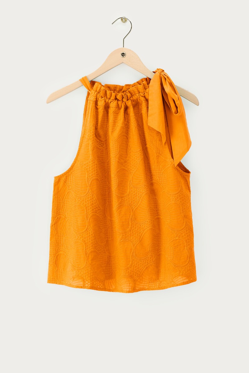 Orange halter top with embroidery and bow | My Jewellery