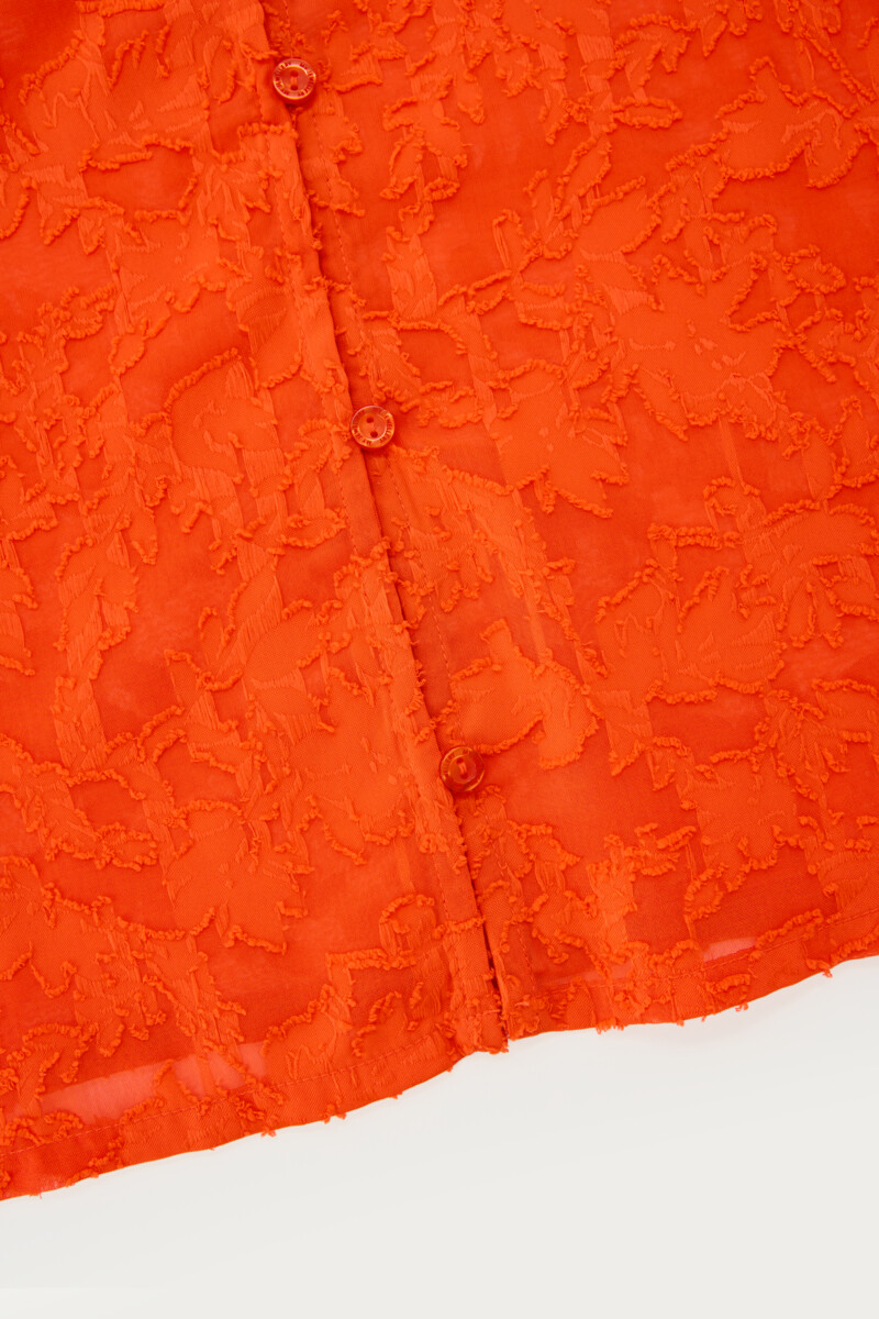 Orange jacquard top with short puff sleeves | My Jewellery