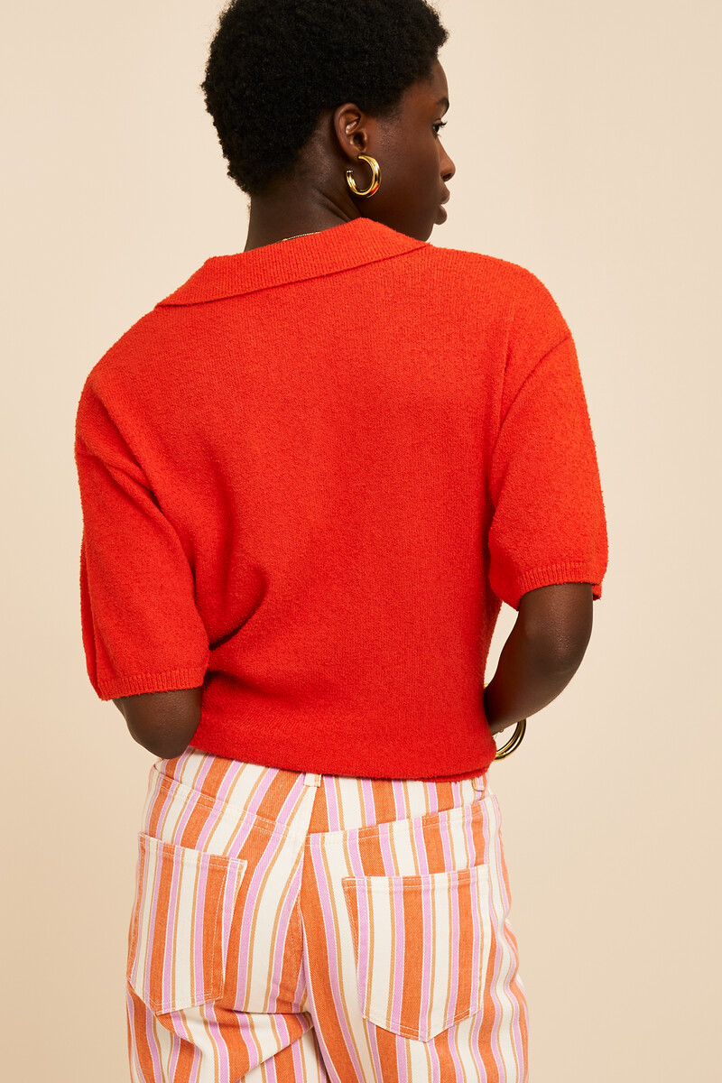 Orange knitted bouclé polo shirt with short sleeves | My Jewellery