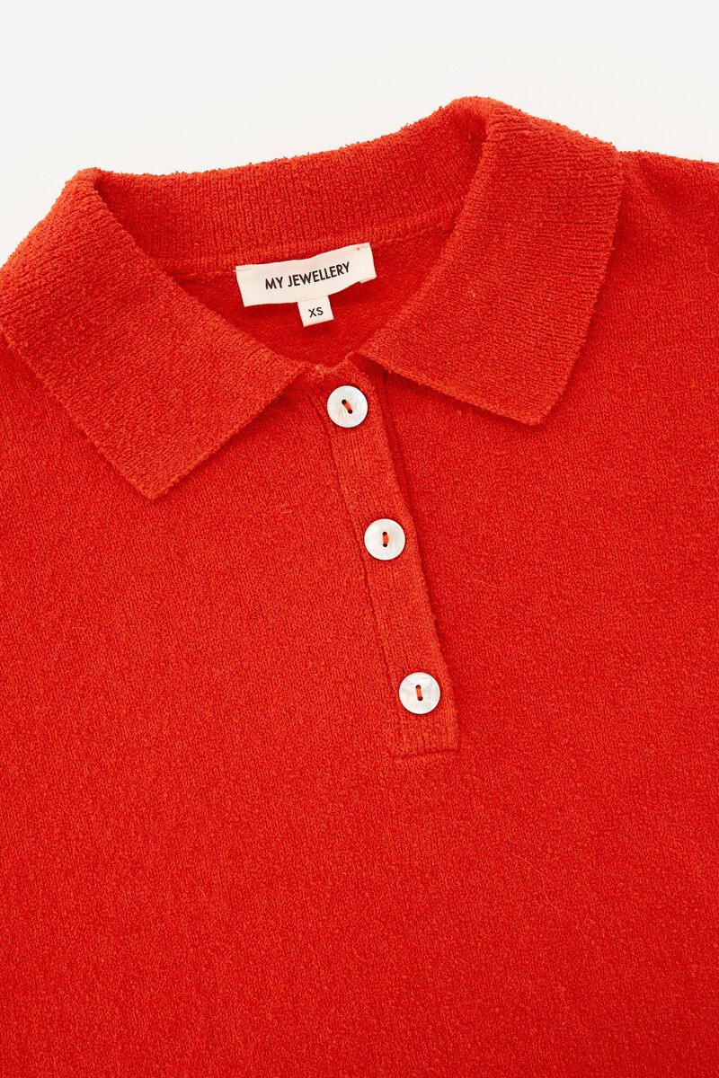 Orange knitted bouclé polo shirt with short sleeves | My Jewellery