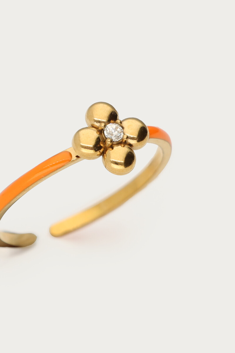 Orange minimalist ring with clover rhinestone | My Jewellery