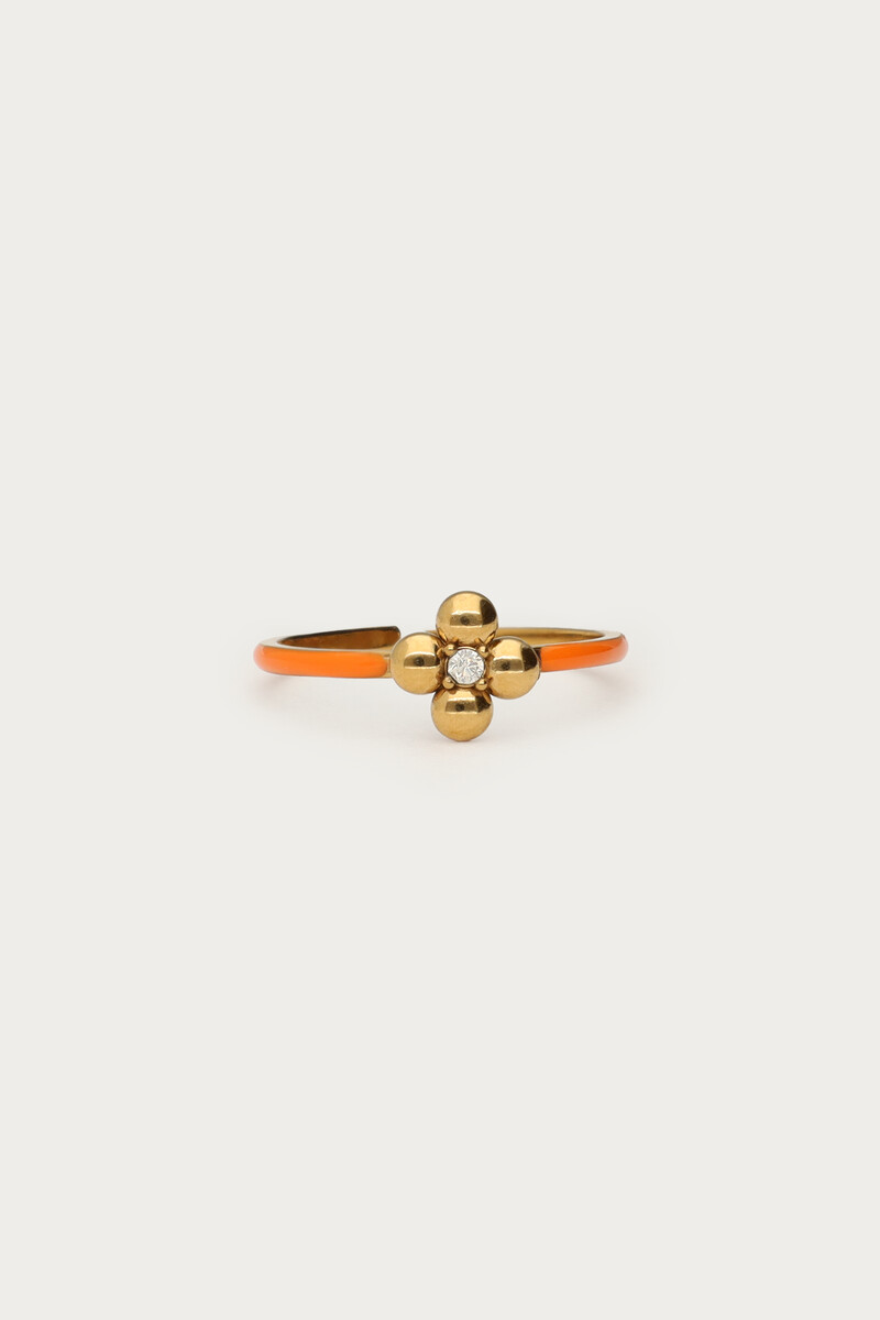 Orange minimalist ring with clover rhinestone | My Jewellery