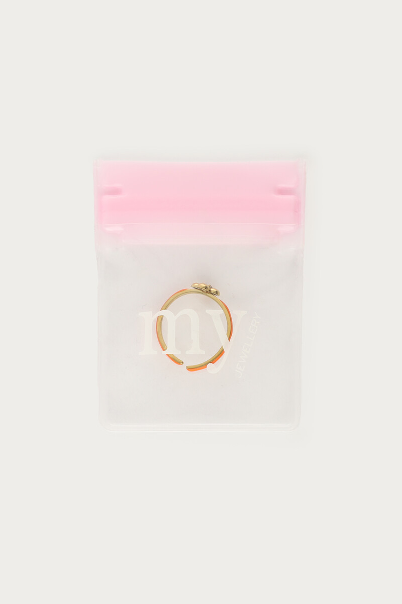Orange minimalist ring with clover rhinestone | My Jewellery
