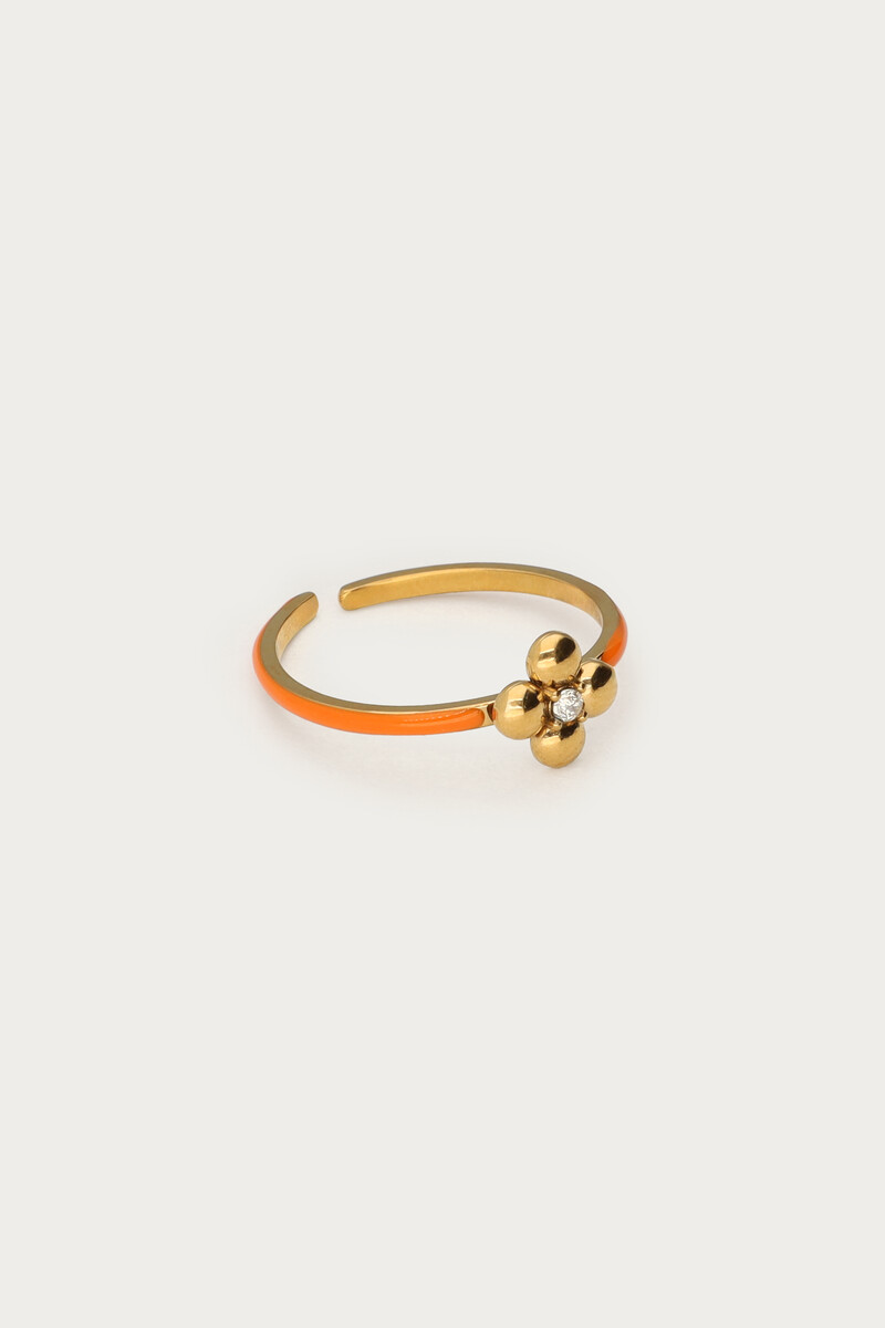 Orange minimalist ring with clover rhinestone | My Jewellery