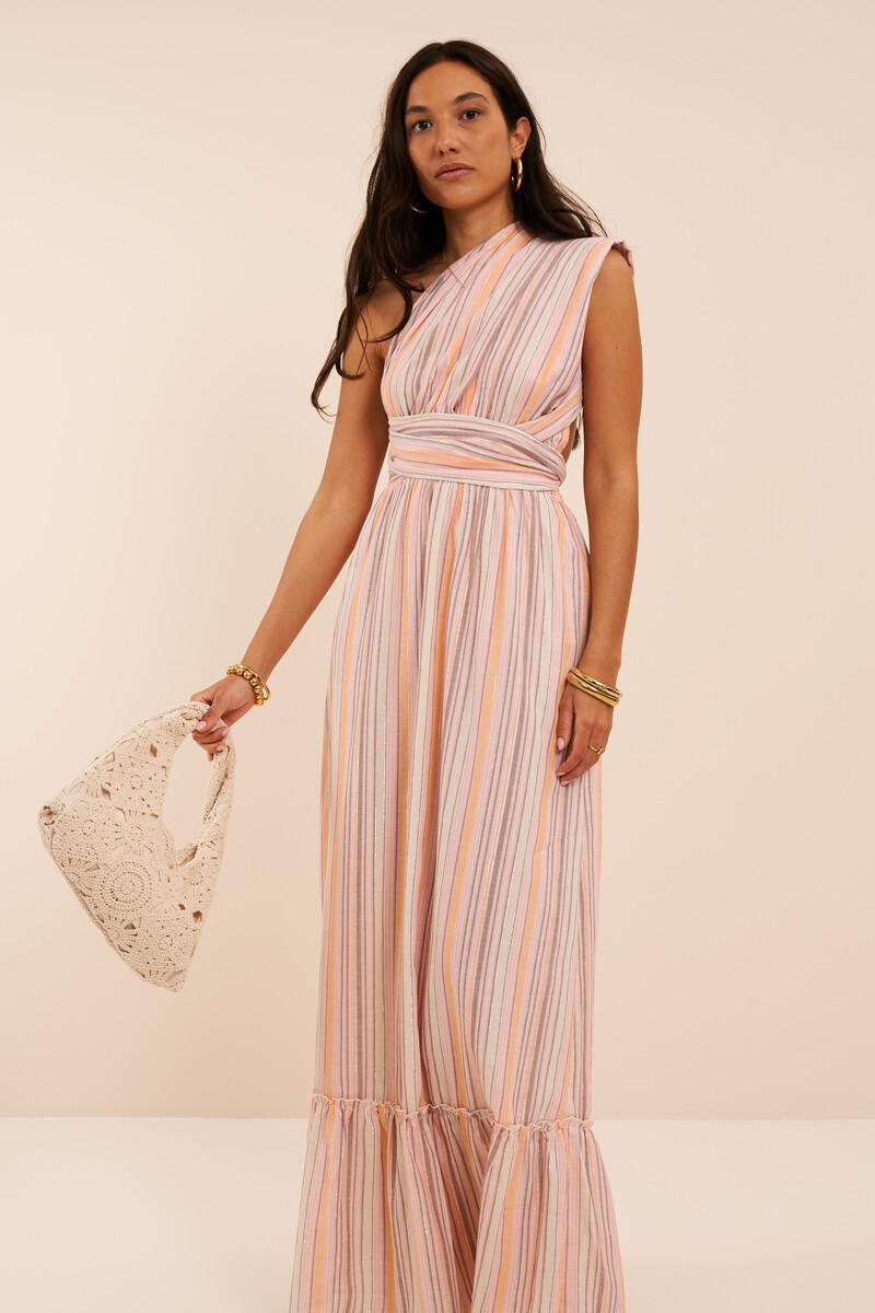 Orange multiway long dress with stripes | My Jewellery