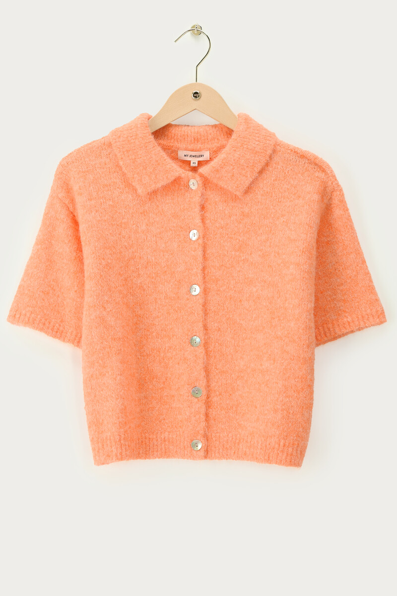 Orange polo cardigan with short sleeves | My Jewellery