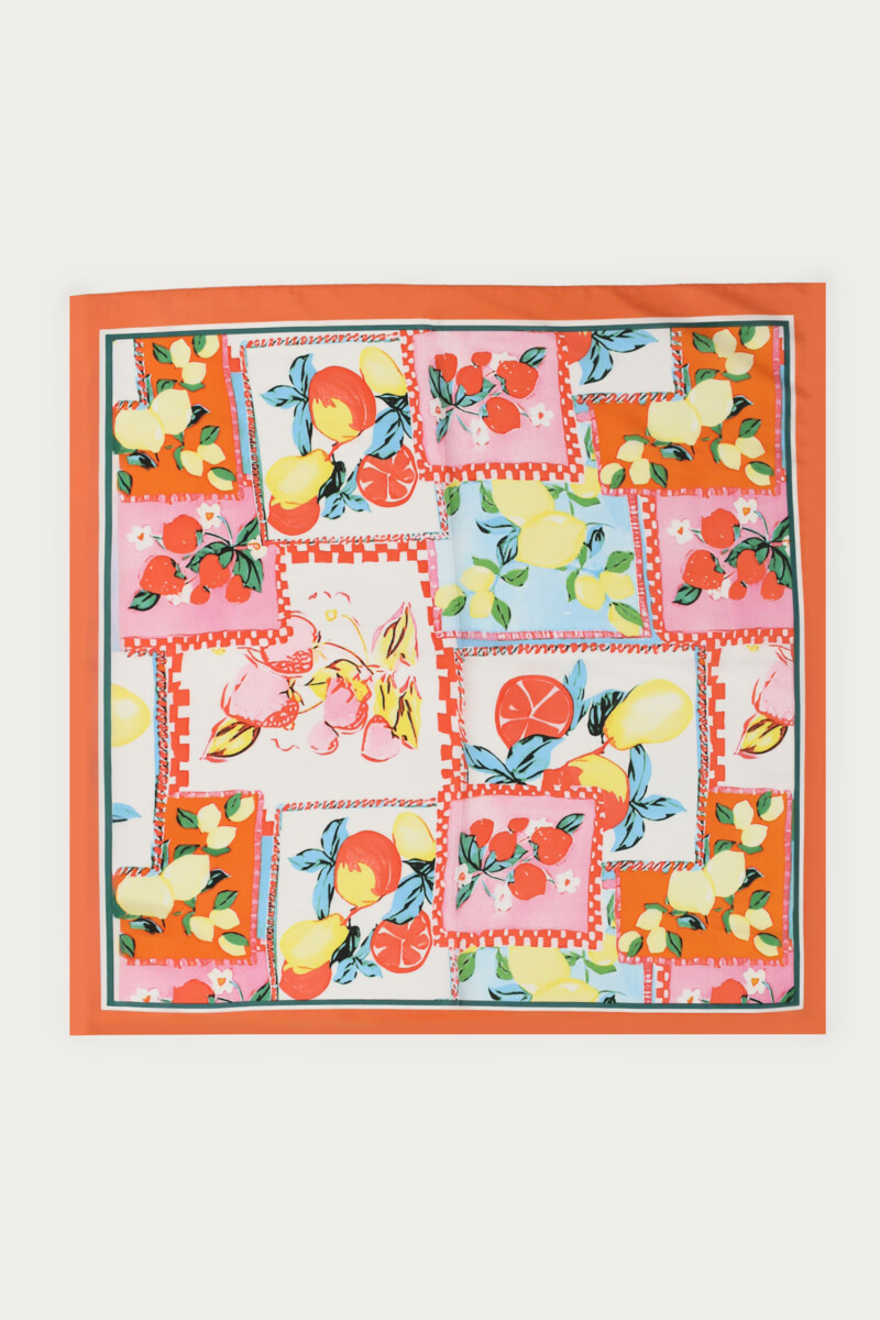 Orange satin look scarf with lemons | My Jewellery