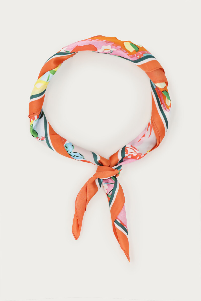 Orange satin look scarf with lemons | My Jewellery