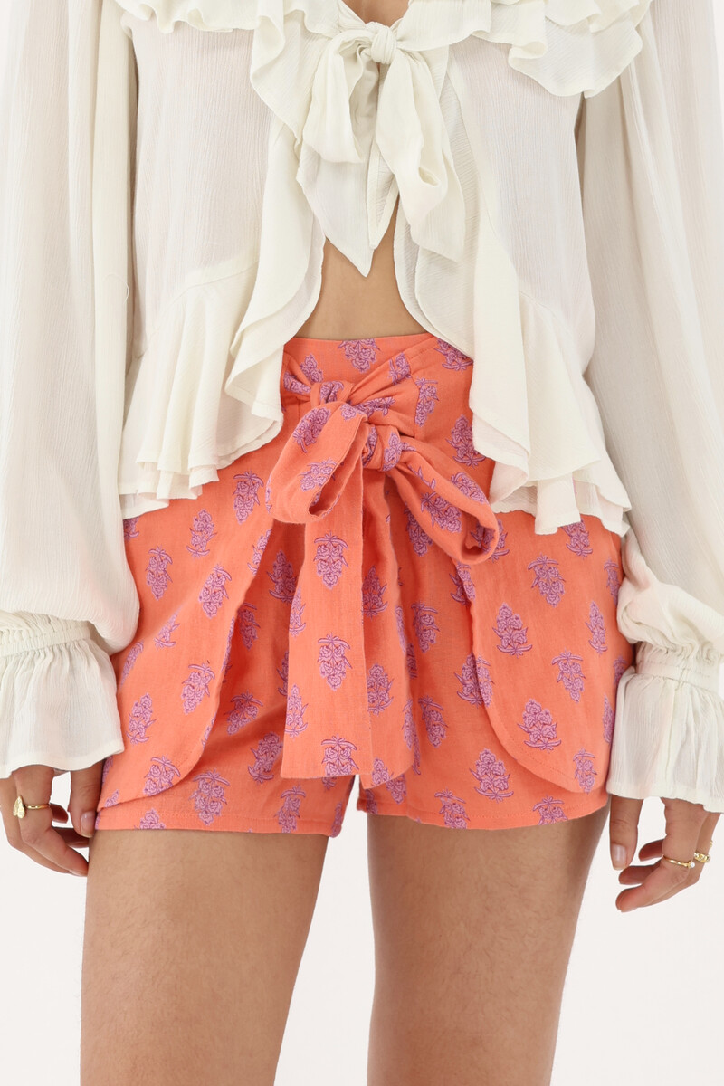 Orange wrap shorts with print | My Jewellery