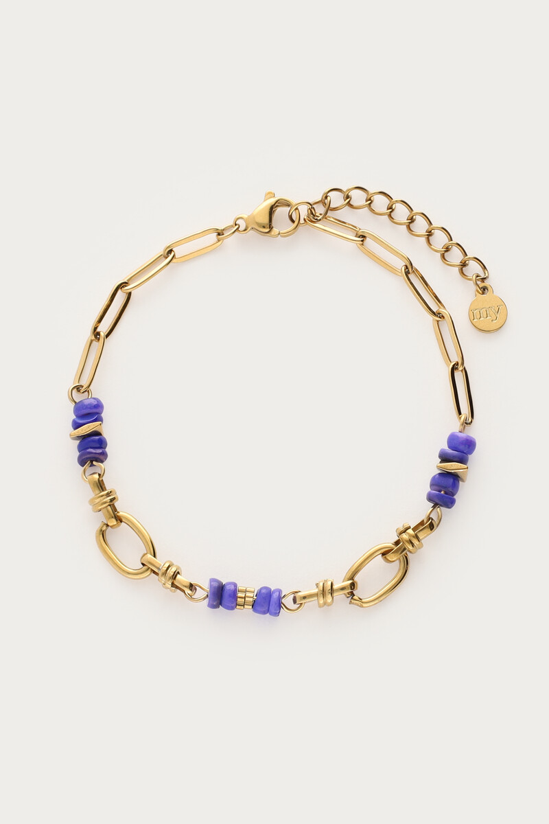 Oval chain bracelet with blue beads | My Jewellery