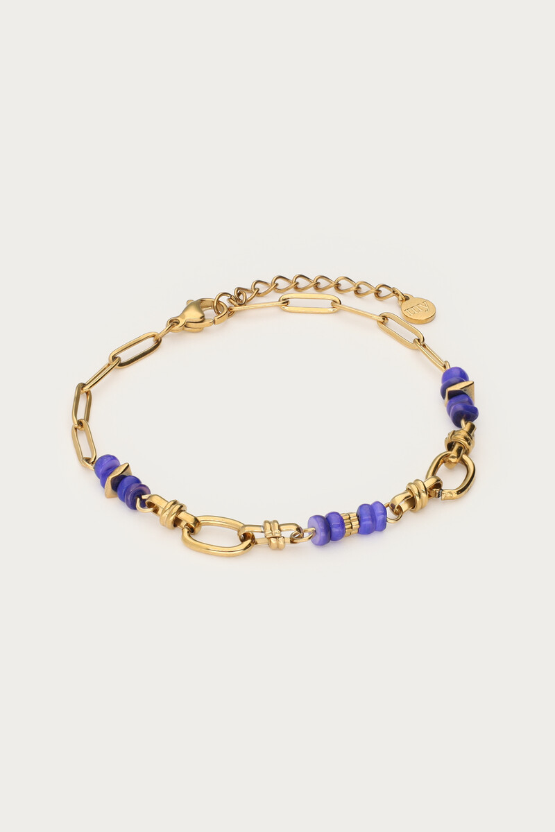 Oval chain bracelet with blue beads | My Jewellery