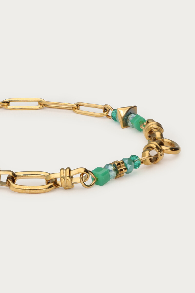 Oval chain bracelet with green beads | My Jewellery