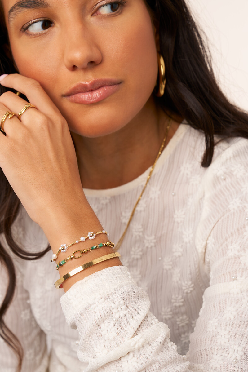 Oval chain bracelet with green beads | My Jewellery