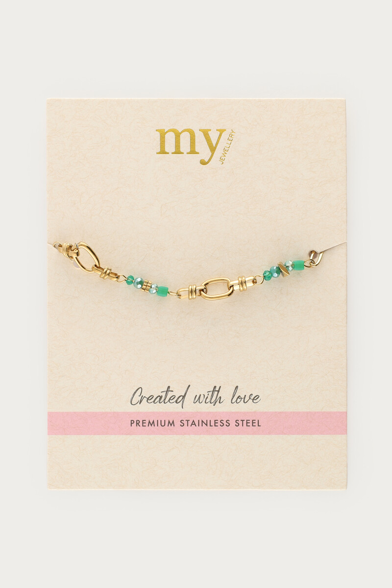 Oval chain bracelet with green beads | My Jewellery