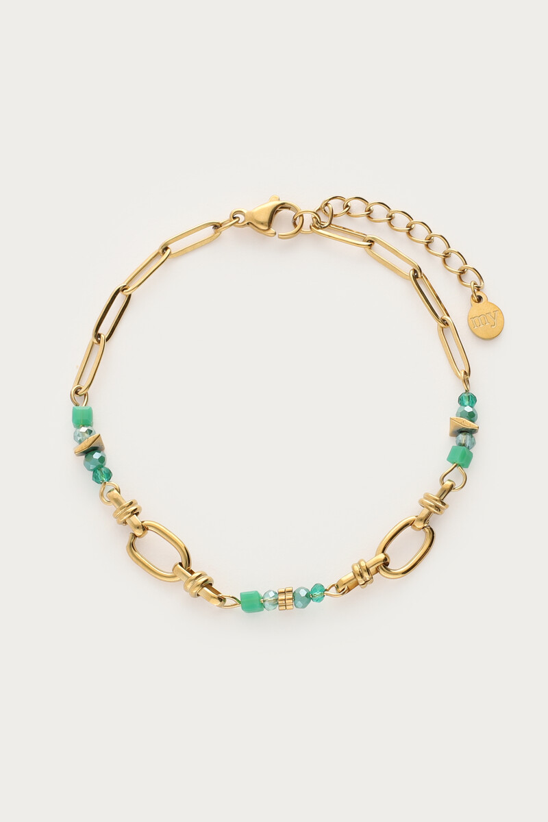 Oval chain bracelet with green beads | My Jewellery