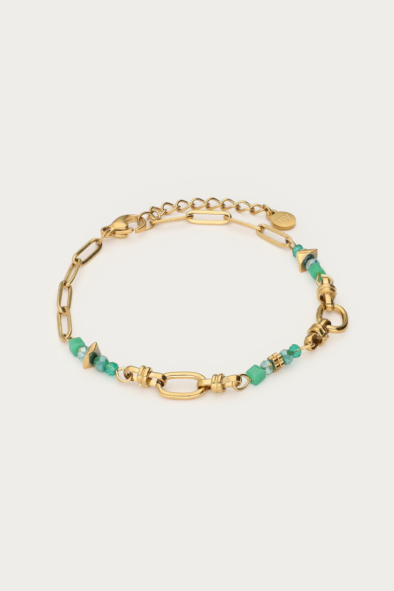 Oval chain bracelet with green beads | My Jewellery