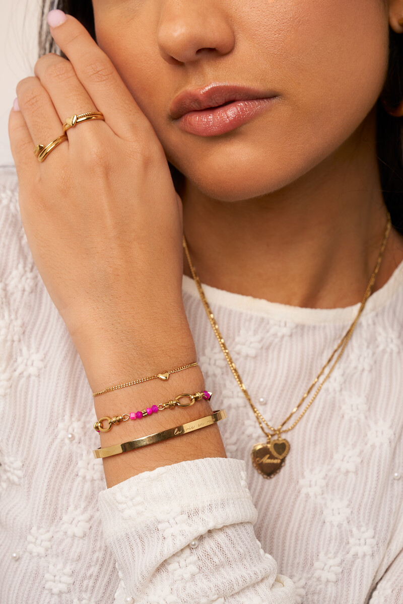 Oval chain bracelet with pink beads | My Jewellery