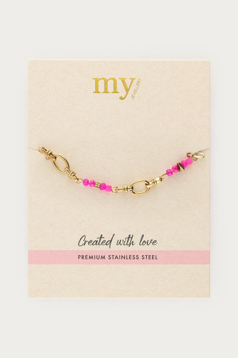 Oval link bracelet with pink beads | My Jewellery