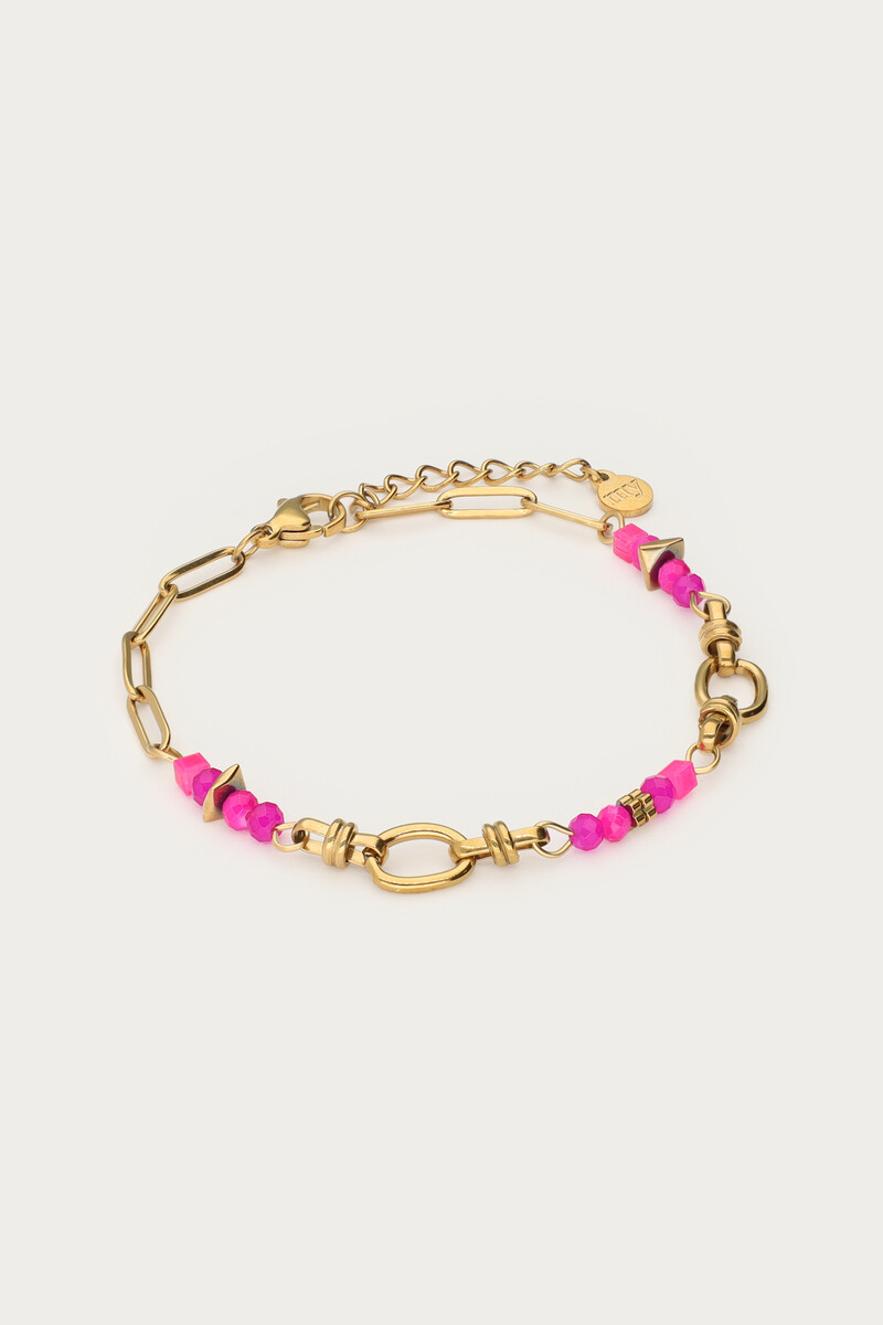 Oval link bracelet with pink beads | My Jewellery