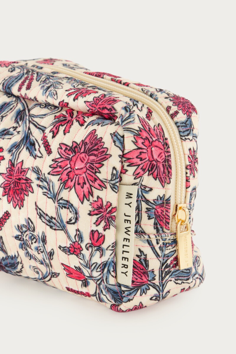 Pale pink toiletry bag with floral print | My Jewellery