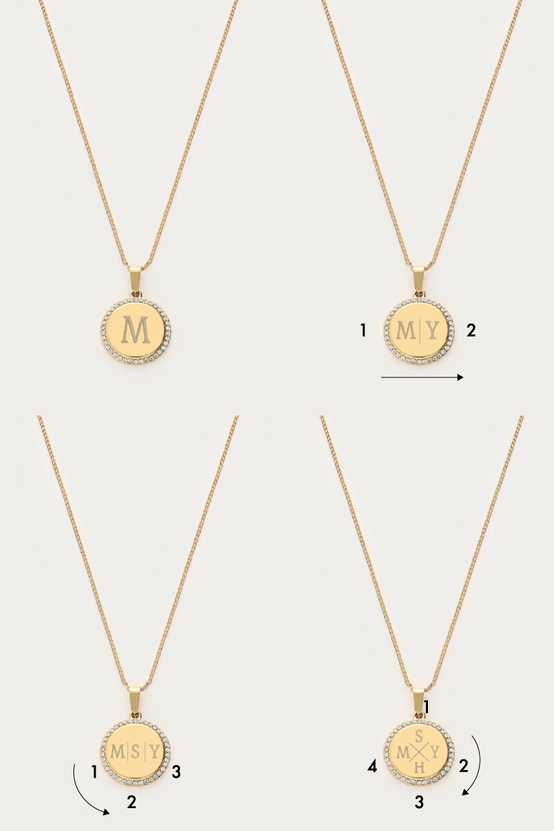 Engraved short necklace with round rhinestone charm | My Jewellery