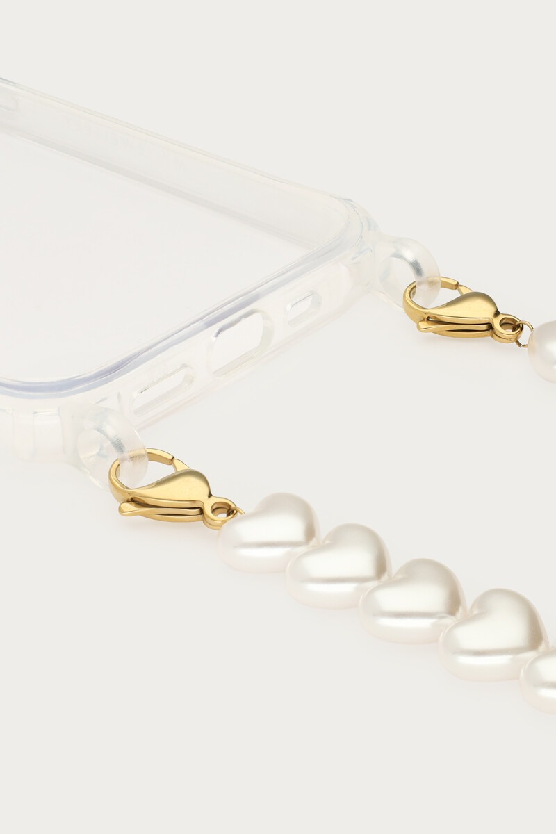 Phone lanyard with heart-shaped faux pearls | My Jewellery