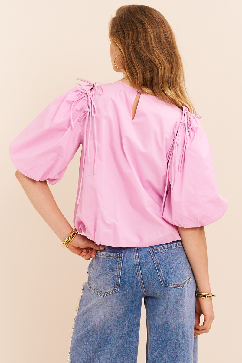 Pink balloon top with bows and puff sleeves | My Jewellery