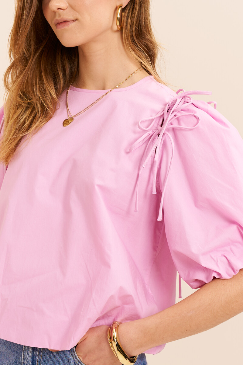 Pink balloon top with bows and puff sleeves | My Jewellery