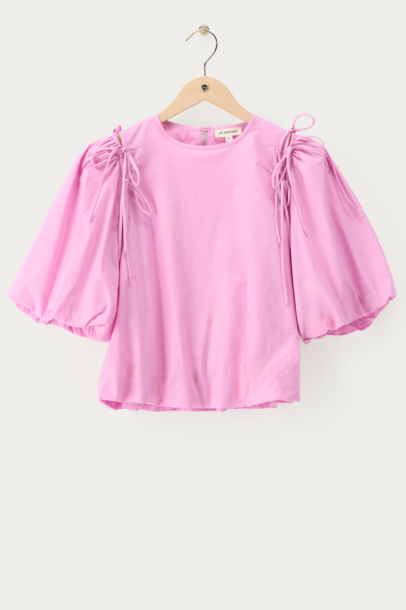 Pink balloon top with bows and puff sleeves | My Jewellery