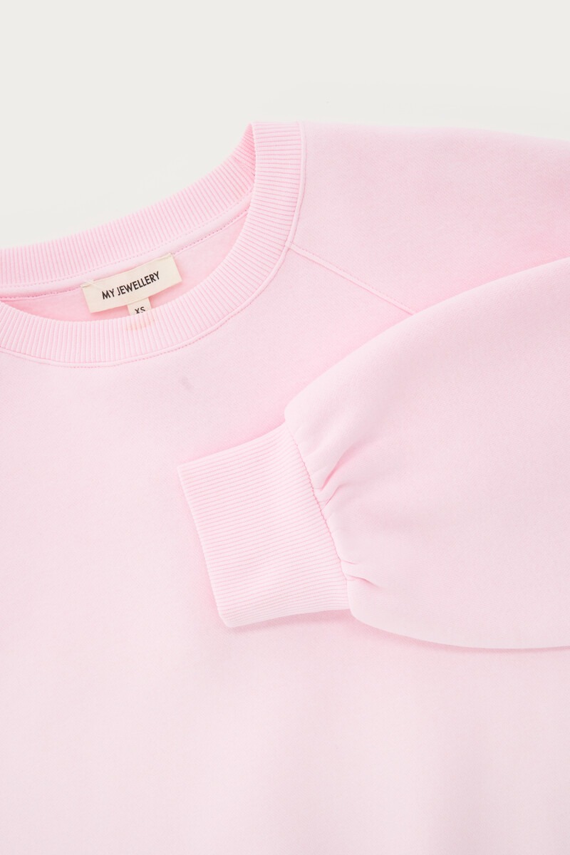 Roze basic sweater met ballonmouwen