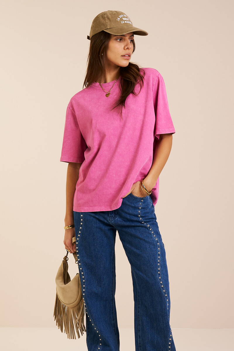 Pink basic T-shirt with acid wash | My Jewellery