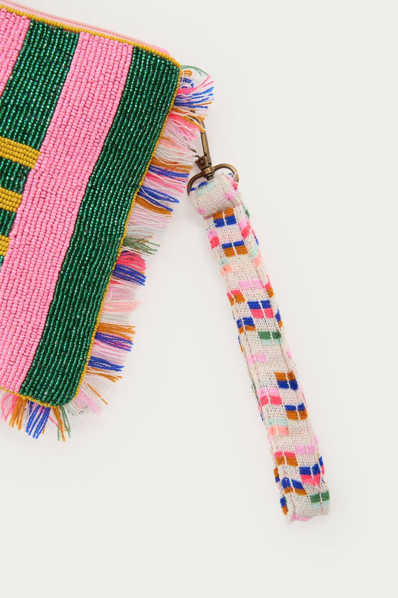 Pink beaded clutch with green stripes ''Amore'' | My Jewellery